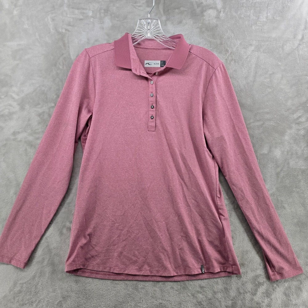 KJUS Womens 40 L Sofia Polo Long Sleeve Shirt Pink Athleisure Golf Performance